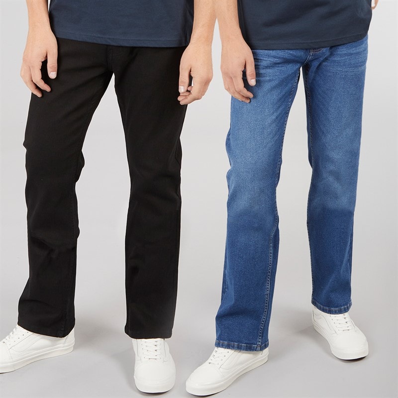 Kangaroo Poo Mens Two Pack Bootcut Denim Jeans Black/Mid Wash