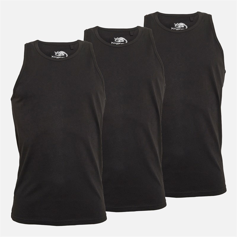 Kangaroo Poo Mens Three Pack Muscle Back Vest Black