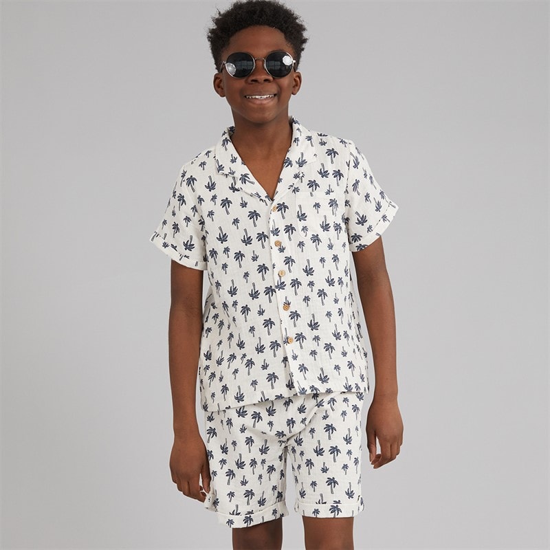 Kangaroo Poo Boys Shirt And Shorts Set Blue Palm