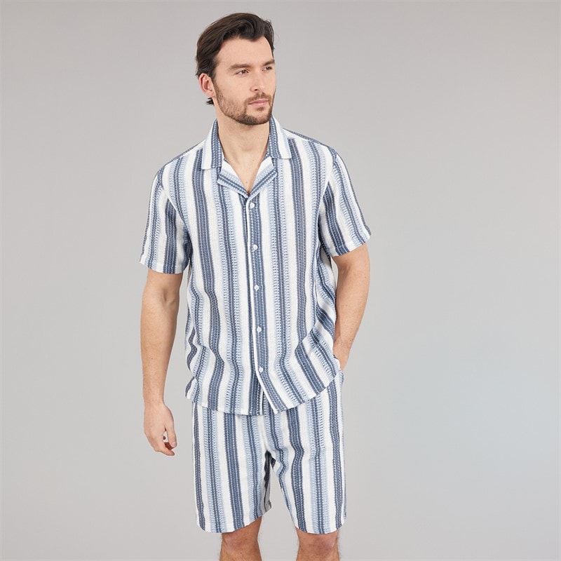Kangaroo Poo Mens Crochet Shirt And Shorts Set Blue Stripe