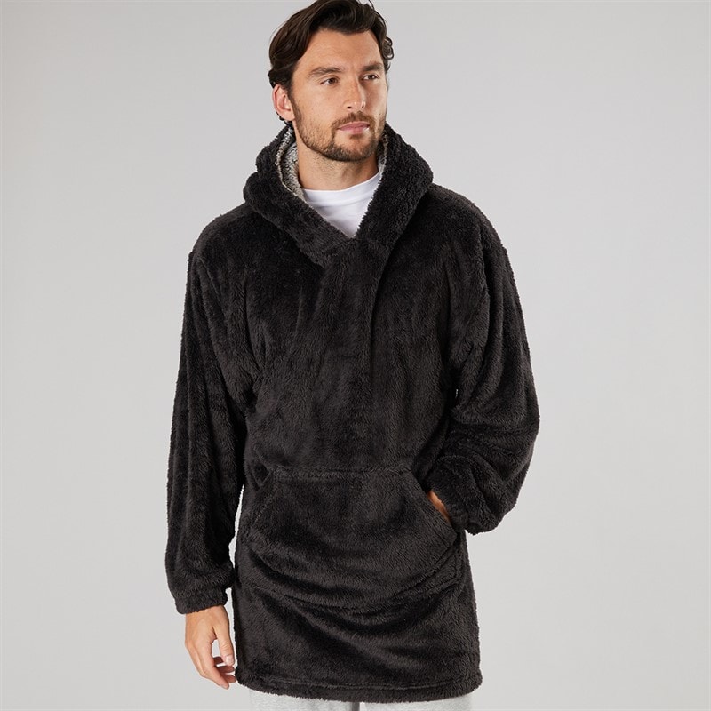 Kangaroo Poo Mens Oversized Blanket Hoodie Black/Charcoal