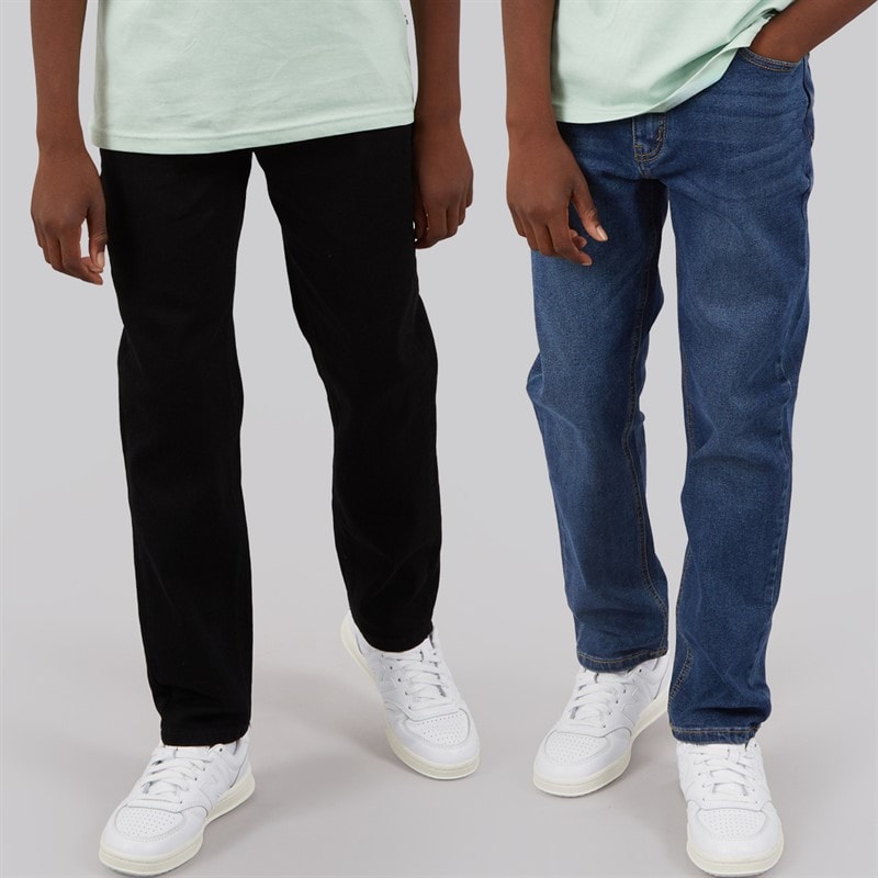 Kangaroo Poo Boys Two Pack Regular Fit Stretch Jeans Black/Dark Indigo Wash