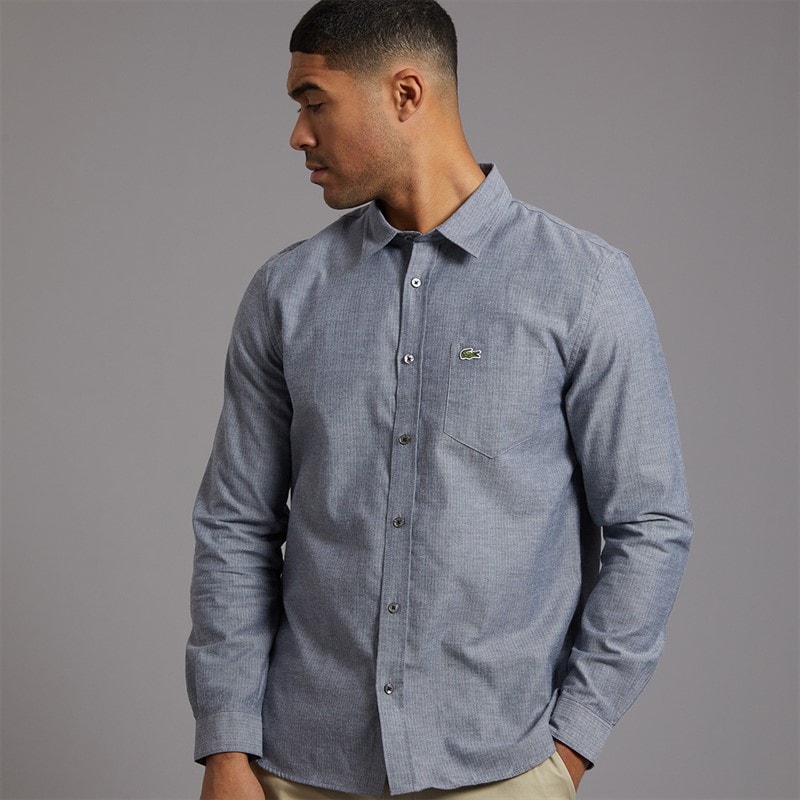 Lacoste Mens Long Sleeve Shirt Navy Blue/Flour