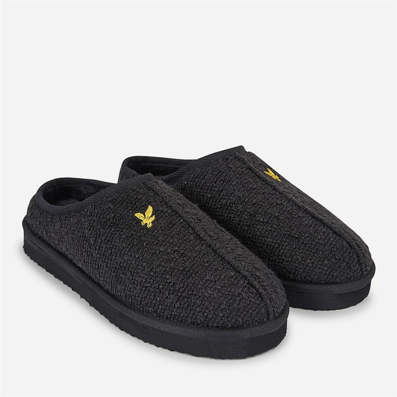 Lyle And Scott Vintage Mens Nox Faux Fur Lined Mule Clog Slippers Black