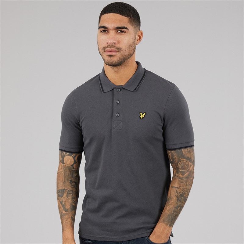Lyle And Scott Vintage Mens Tipped Polo Shirt Gunmetal/Jet Black
