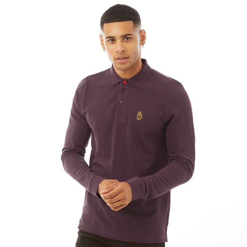 LUKE 1977 Mens Williams Long Sleeve Pique Polo Shiraz