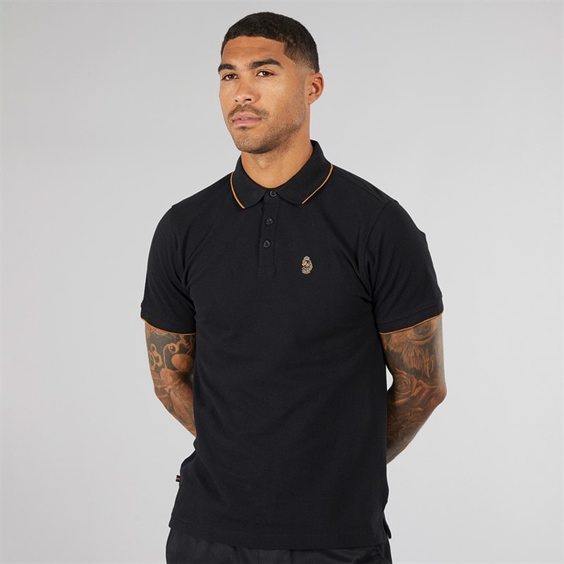 LUKE 1977 Mens Ricky Pique Polo Shirt Black