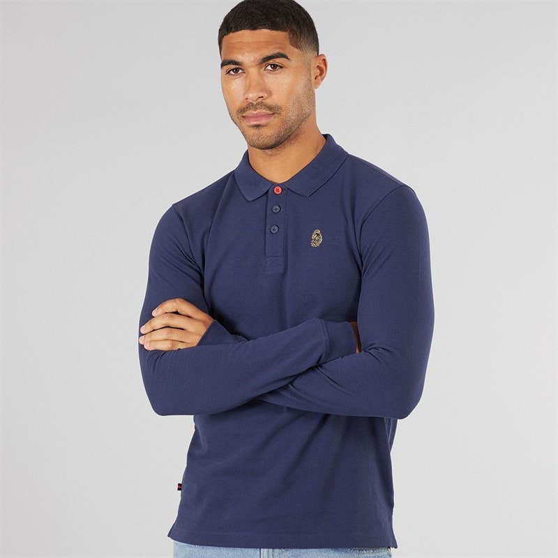 LUKE 1977 Mens Williams Long Sleeve Polo Shirt Navy