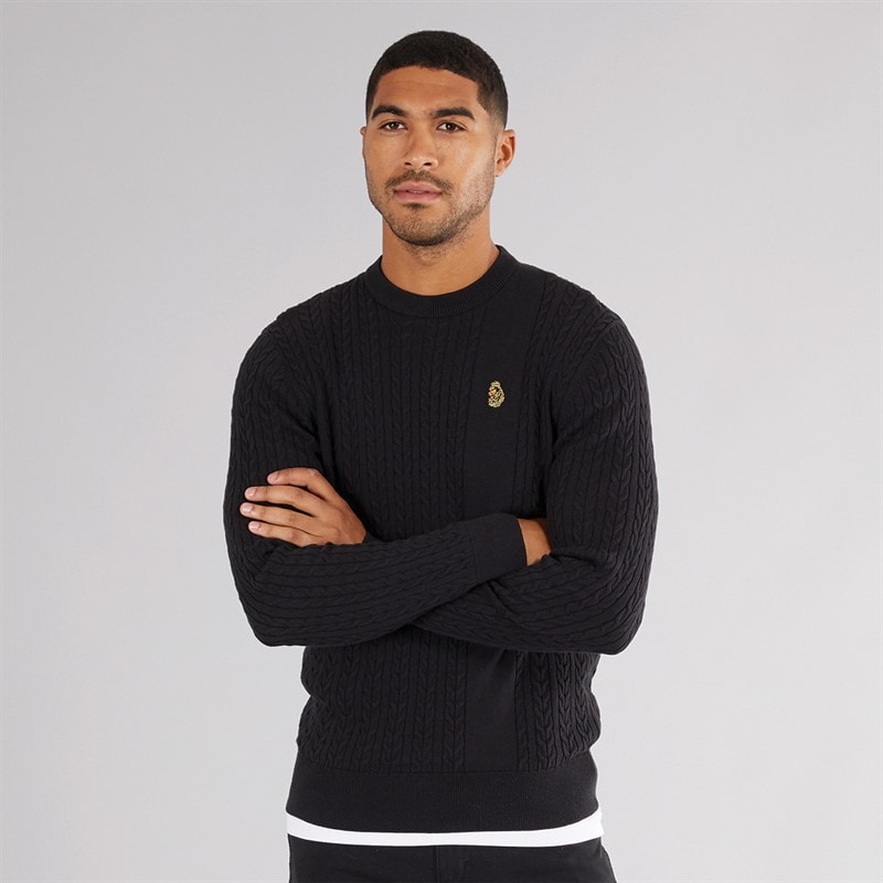 LUKE 1977 Mens Horton 1000 Cable Knit Jumper Black