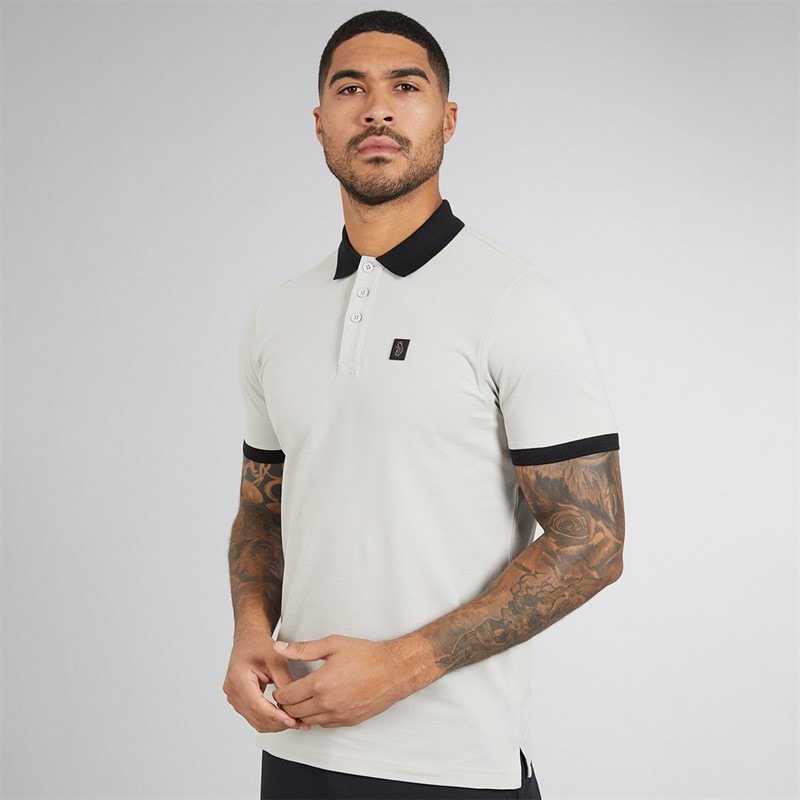 LUKE 1977 Mens Williams Contrast Polo Shirt Ice Grey