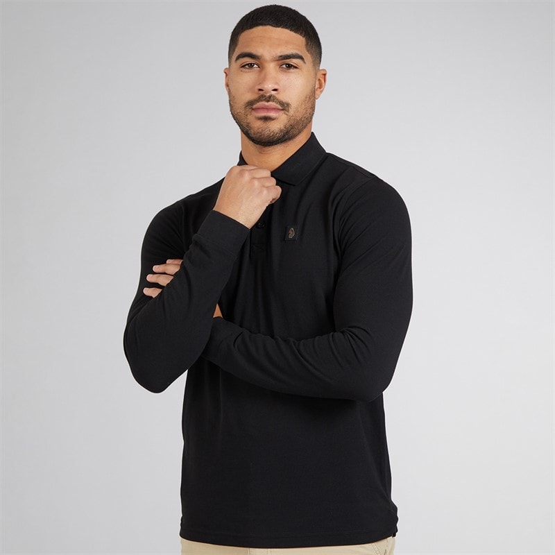 LUKE 1977 Mens Williams Long Sleeve Polo Shirt Black