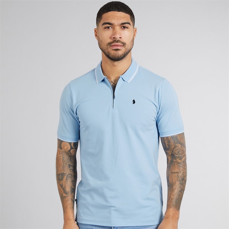 LUKE 1977 Mens Texas Tip Polo Shirt Sky Blue