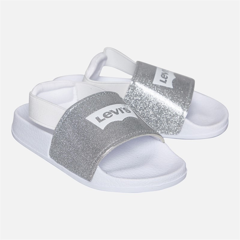Levi's Infant Girls Pool Mini Strap Sliders Silver/Glitter Silver/ Glitter