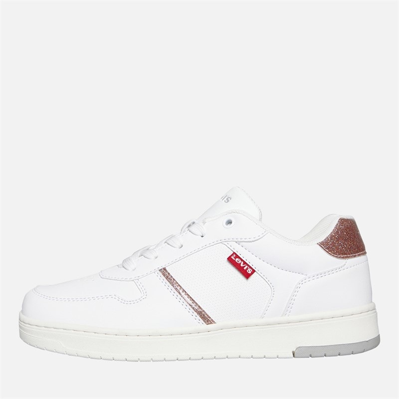 Levi's Junior Girls Kick SE Trainers White/Pink Glitter White/ Pink Glitter