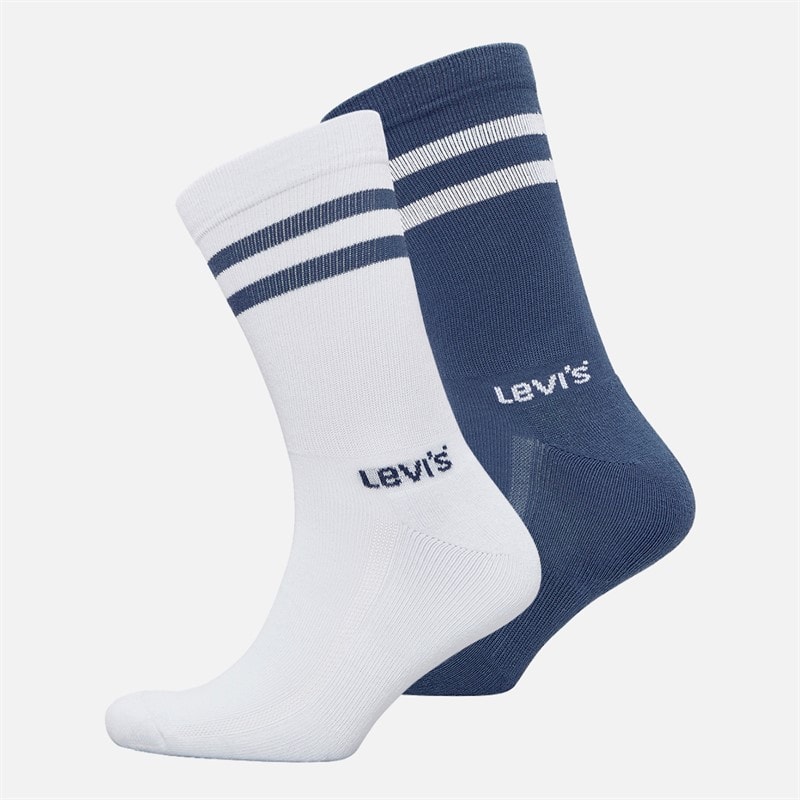 Levi's Mens Levis Regular Cut Stripe Two Pack Crew Socks Blue/White