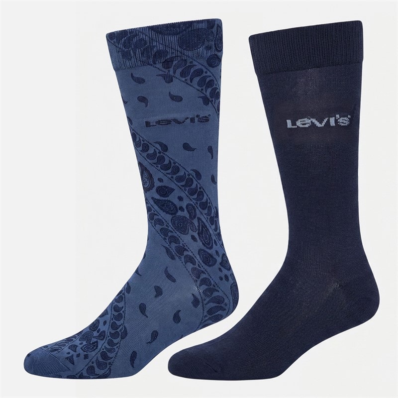 Levi's Mens Bandana Print Two Pack Crew Socks Blue Combo