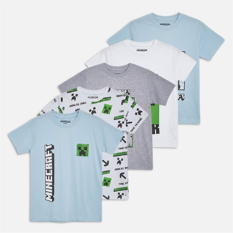 MINECRAFT Boys Five Pack T-Shirts Blue Multi