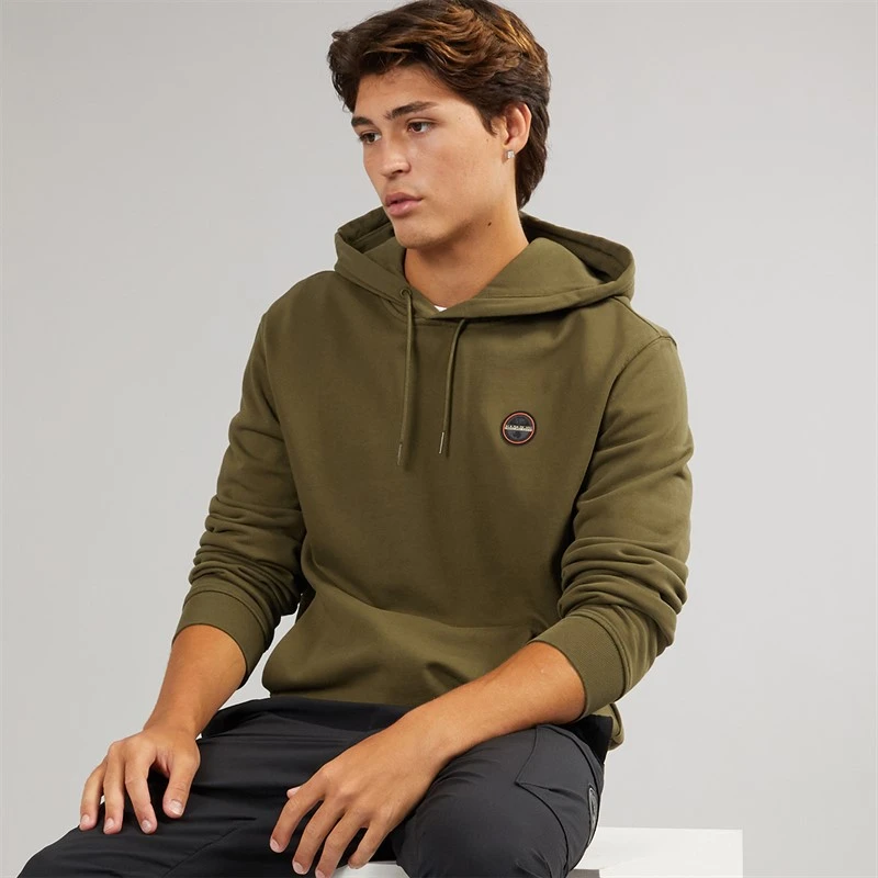 Napapijri Mens Badge Hoodie Dark Olive