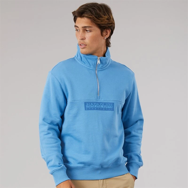 Napapijri Mens Box Logo Half Zip Sweathshirt Blue Jasper