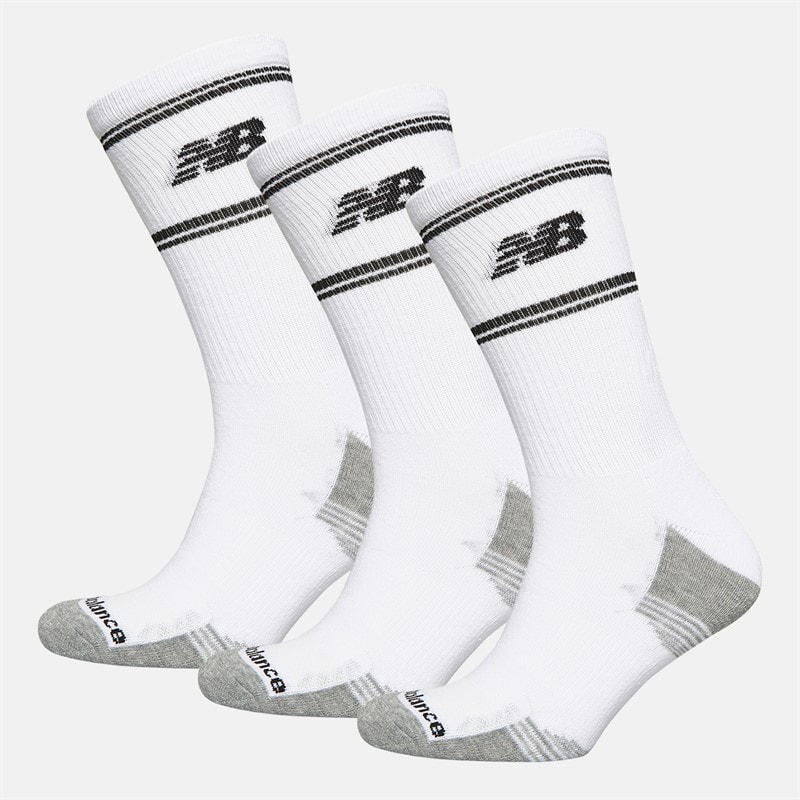 New Balance In Stripe Logo Three Pack Crew Socks White/Black