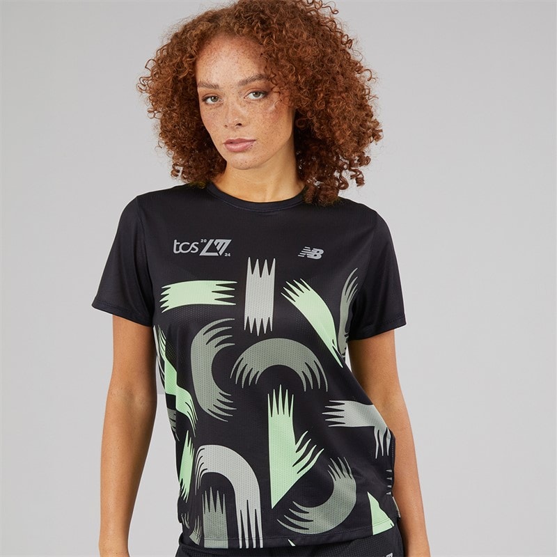 New Balance Womens London Edition Printed NB Athletics Running Top Black/Multi
