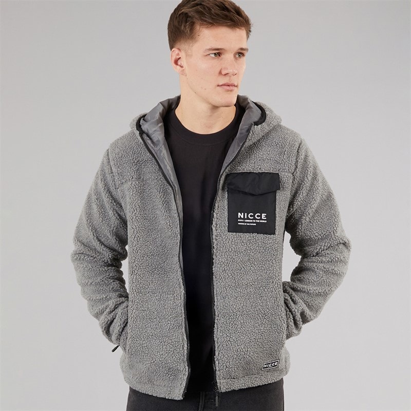 NICCE Mens Yappa Zip Through Hooded Borg Fleece Circular Grey
