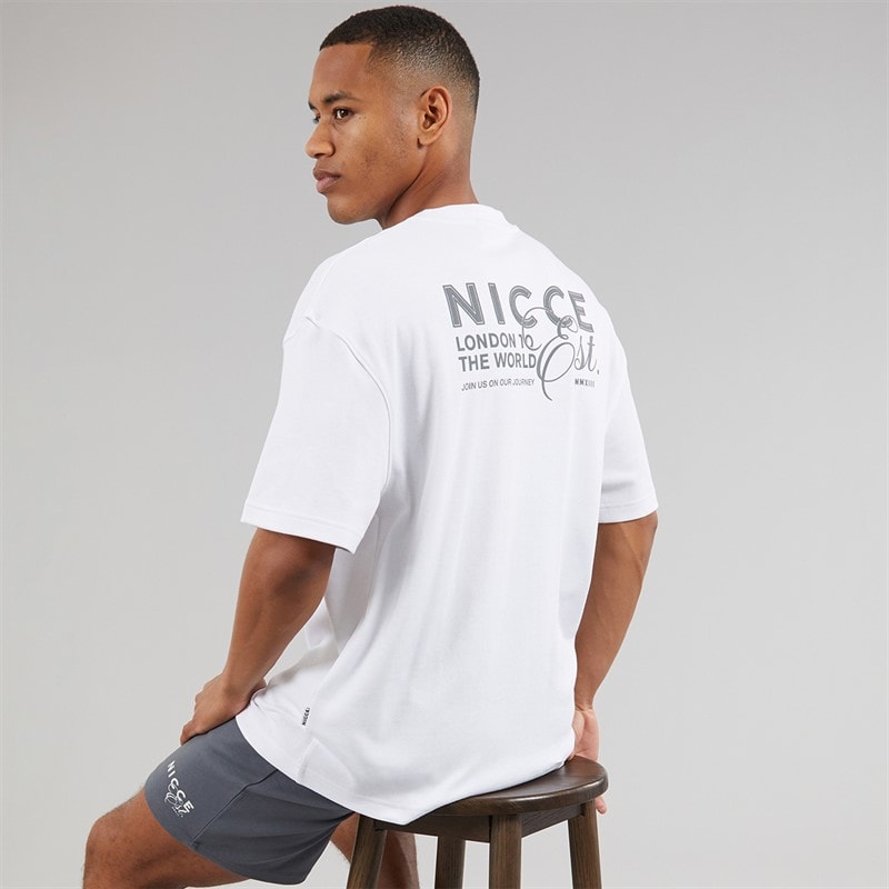 NICCE Mens Lovera Oversized T-Shirt And Jog Shorts Set White/Future Grey