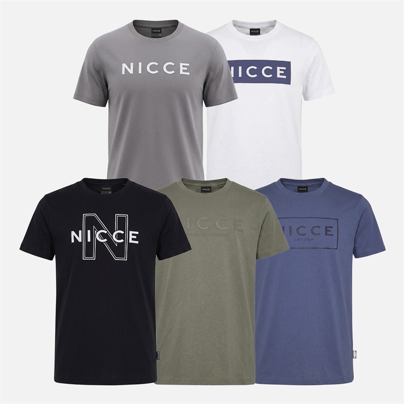 NICCE Boys Thacker Five Pack T-Shirts Circular Grey/Element Blue/Shadow/Black/White