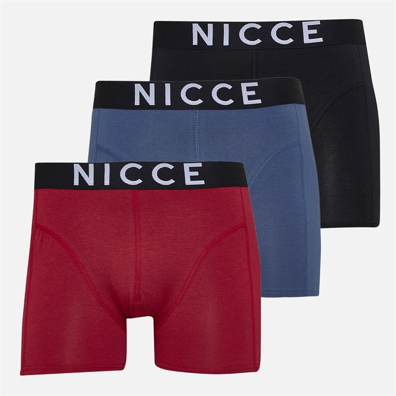 NICCE Mens Hemus Three Pack Boxers Black/Garnet Red/Indigo