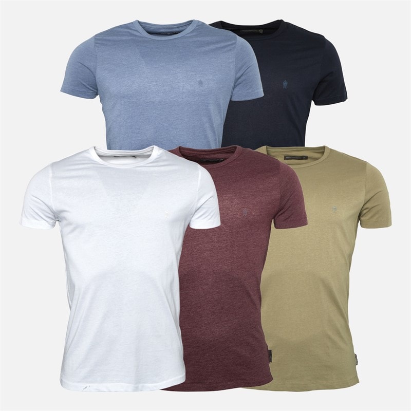 French Connection Mens Five Pack Crew T-Shirt Multi 4-Chateau Mel/Light Khaki/Light Blue Mel/Marine/Wh