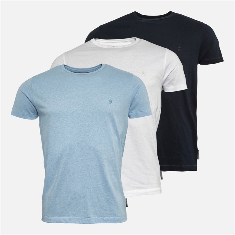 French Connection Mens Three Pack Crew T-Shirts Multi - Marine/Sky Melange/White