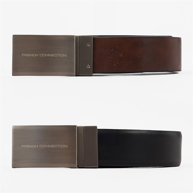 French Connection Mens FC Rectangle Reversible Belt Black/Brown