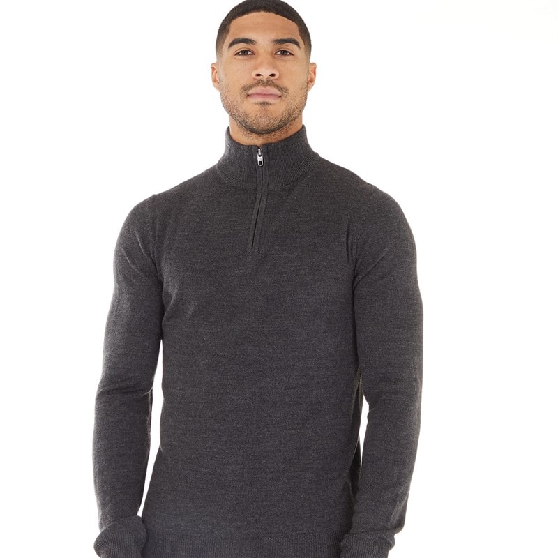 French Connection Mens Cash 1/4 Zip Jumper Charcoal Melange