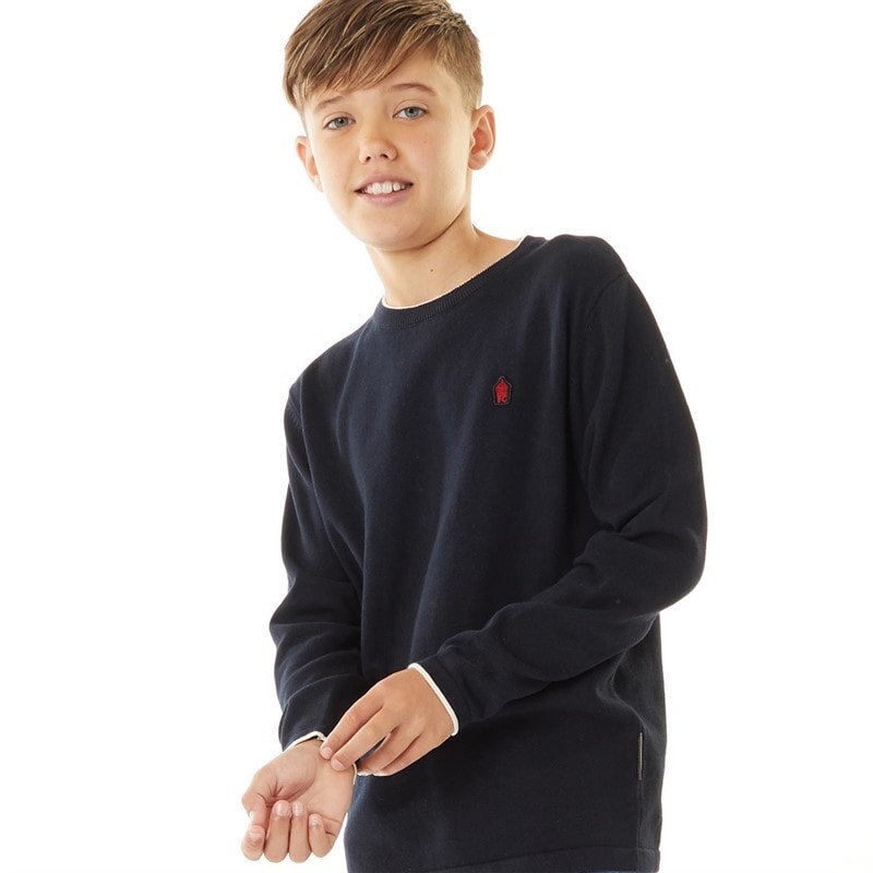French Connection Boys Plain Tipped Knitted Jumper Navy