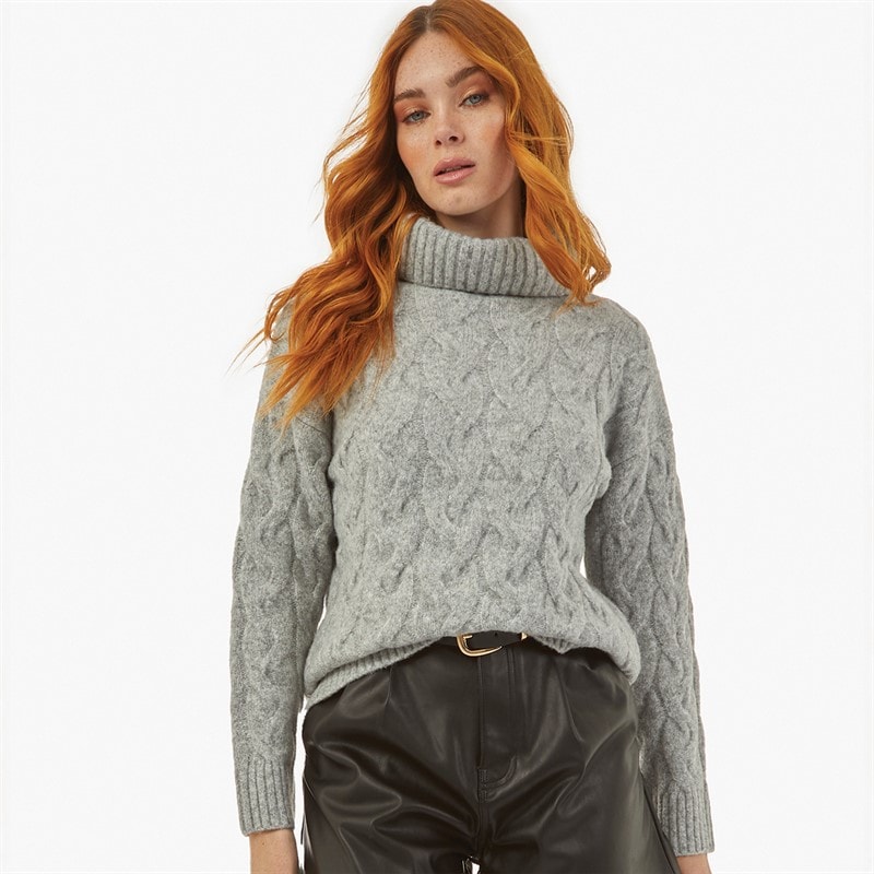 French Connection Womens Cable Roll Jumper Light Grey Melange