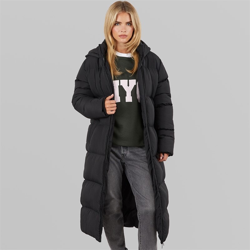 French Connection Womens Row Long Puffer Coat Black
