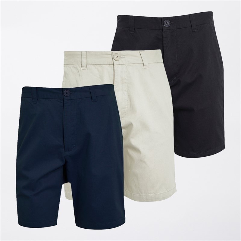 French Connection Mens Three Pack Chino Shorts Multi 1 - Black/Stone/Marine