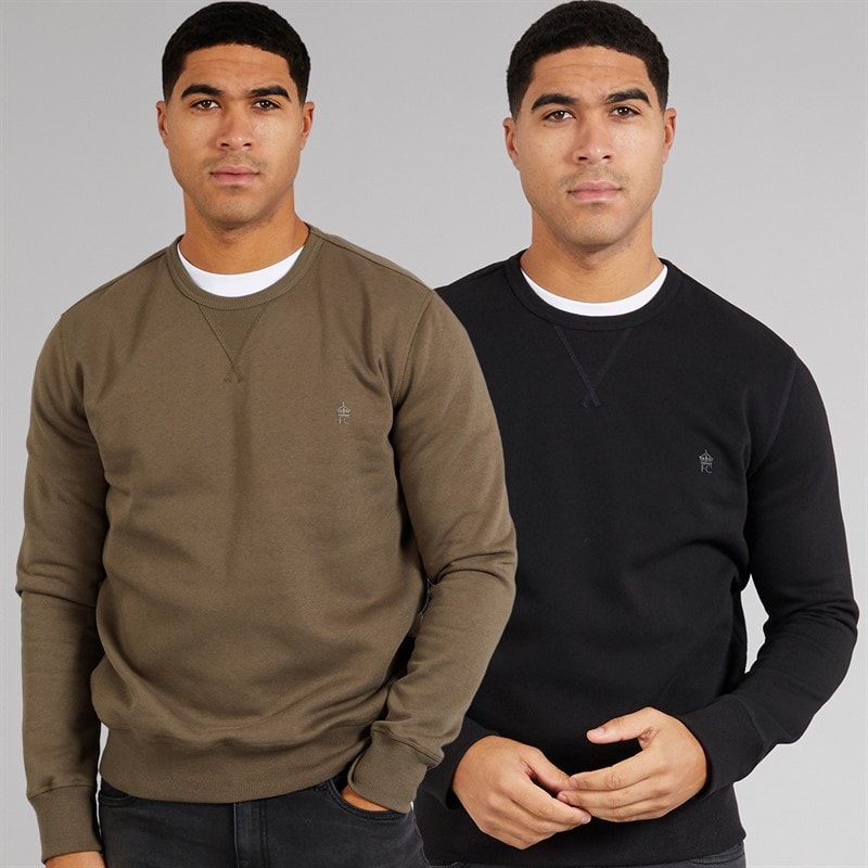 French Connection Mens FC Two Pack Sweatshirts Multi 1 - Black Gunmetal/Khaki Marine