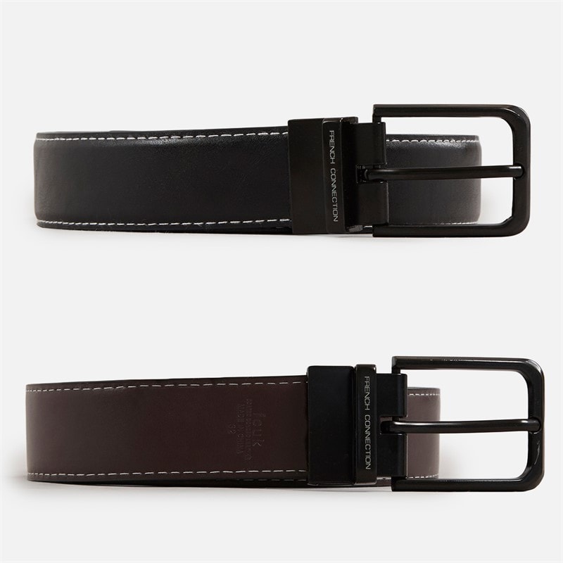 French Connection Mens Stitch Line Reversible Belt Black/Brown