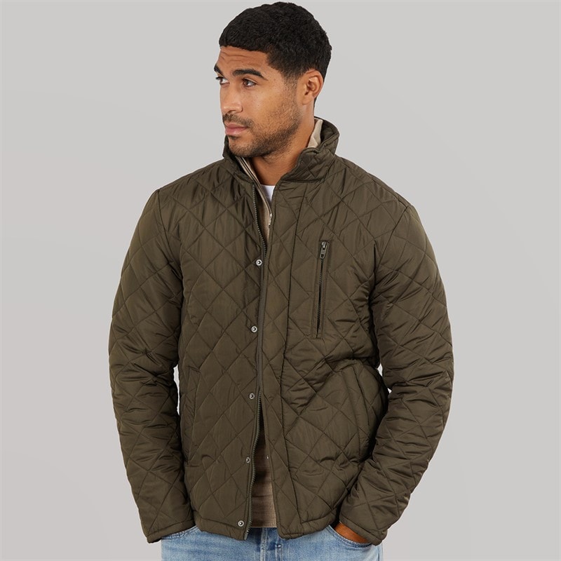 French Connection Mens Diamond Quilted Wad Jacket Khaki