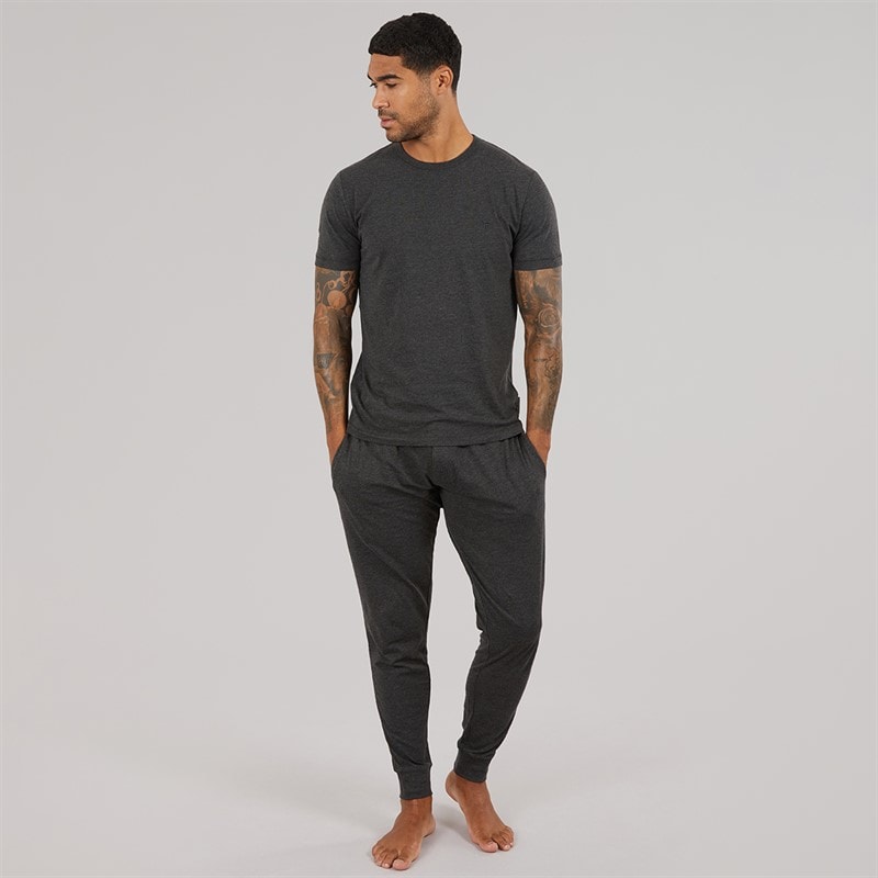 French Connection Mens Joggers And T-Shirt Lounge Set Charcoal Melange