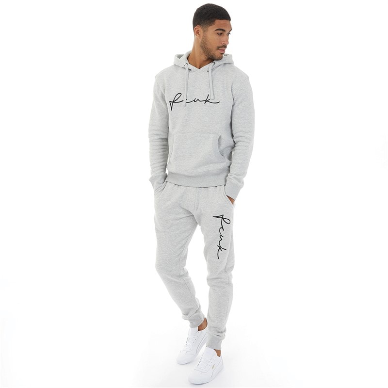 French Connection Mens Mega Scribble Tracksuit Light Grey Mel/Black