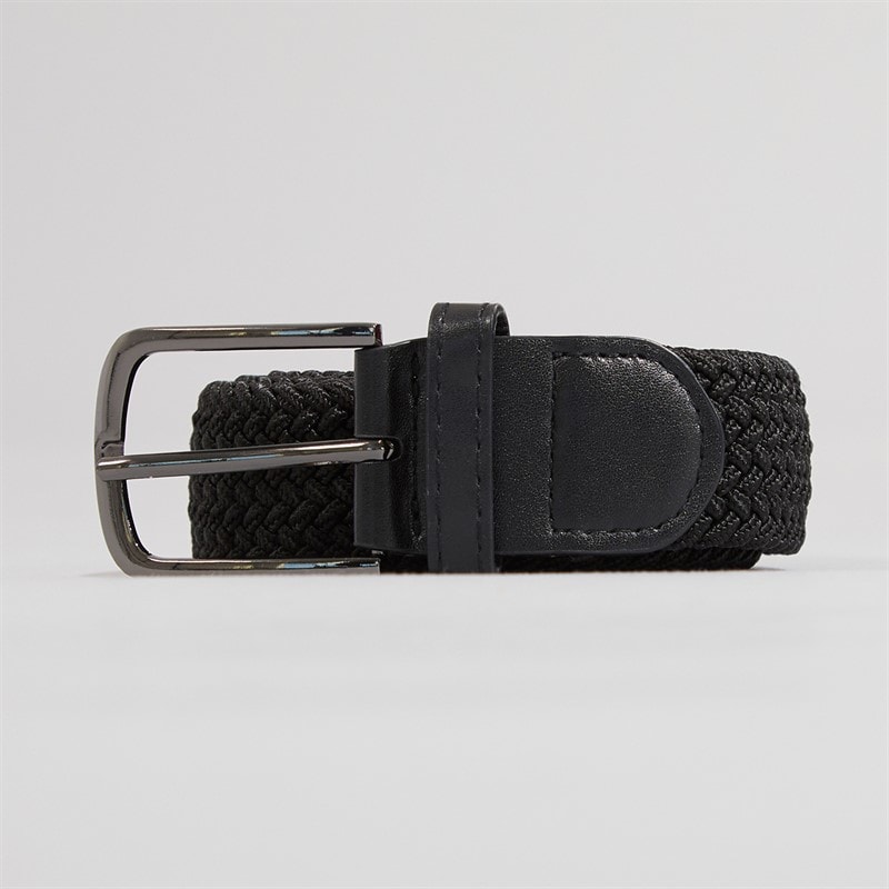 French Connection Mens Woven Elastic Belt Black/Black Leather 2