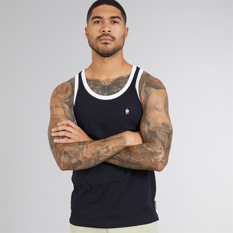 French Connection Mens Ringer Vest Marine/White