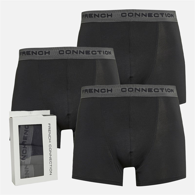 French Connection Mens Three Pack Bamboo Boxer Trunks FC31 Black/Charcoal