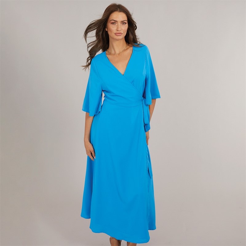 French Connection Womens Wrap Angel L Dress Bright Blue