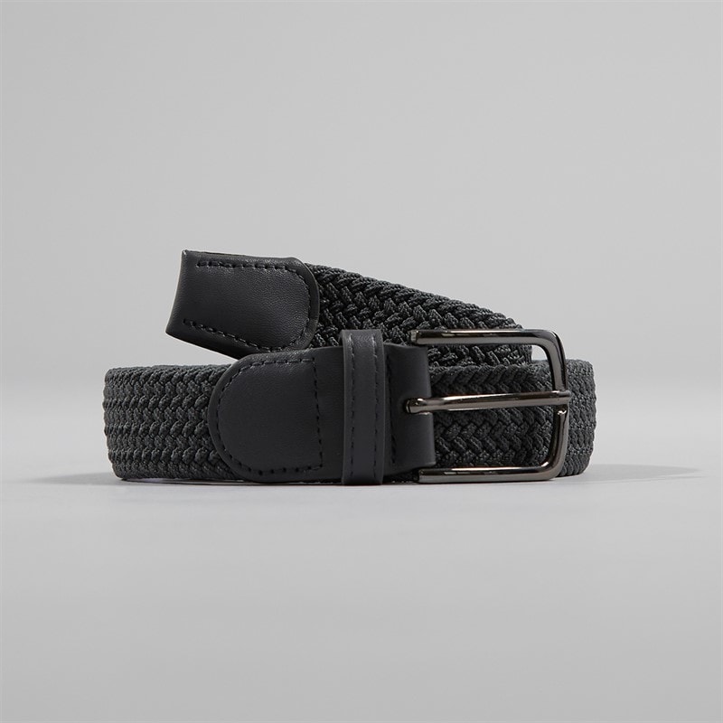 French Connection Mens Woven Elastic Belt Dark Charcoal