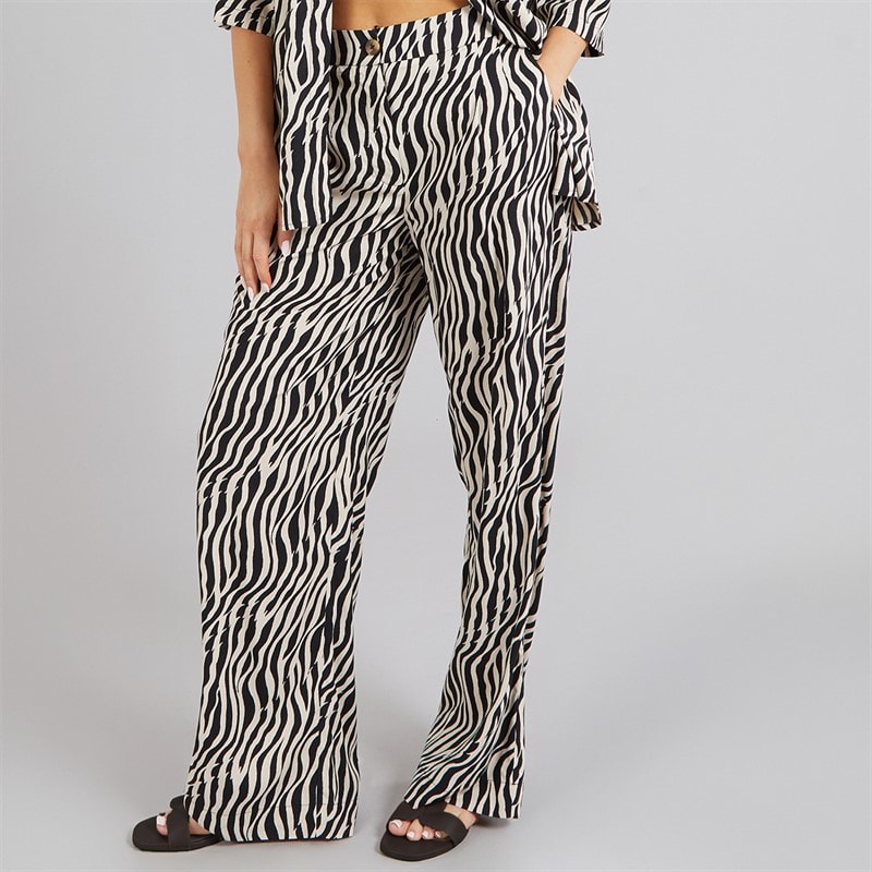 French Connection Womens Tiger Print Trousers Black/Classic Cream