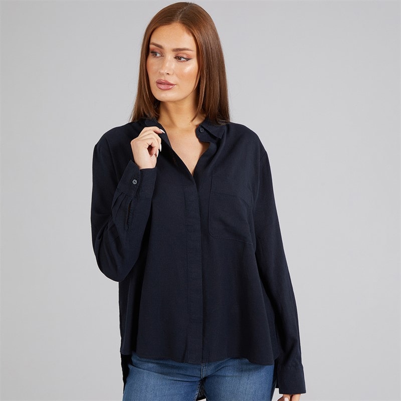 French Connection Womens Linen Popover Shirt Midnight