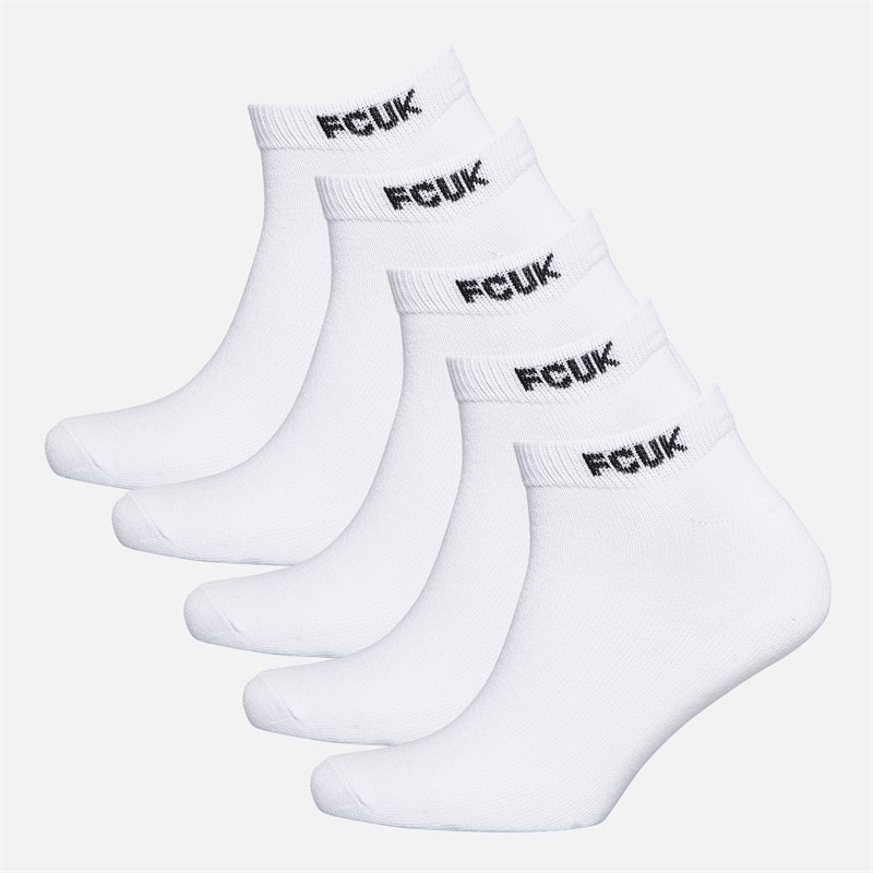 French Connection Mens FCUK Five Pack Trainer Socks White/Black
